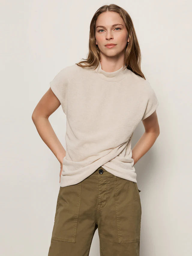 Draped Sleeveless Mock Neck