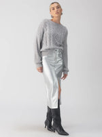 Load image into Gallery viewer, Silver Leather Like Midi Skirt
