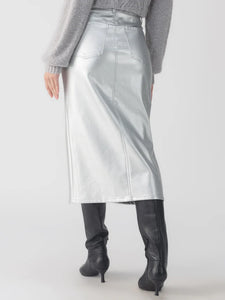 Silver Leather Like Midi Skirt