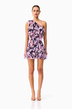 Load image into Gallery viewer, Solene Black Lilac Mini Dress
