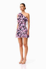 Load image into Gallery viewer, Solene Black Lilac Mini Dress
