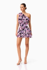 Load image into Gallery viewer, Solene Black Lilac Mini Dress
