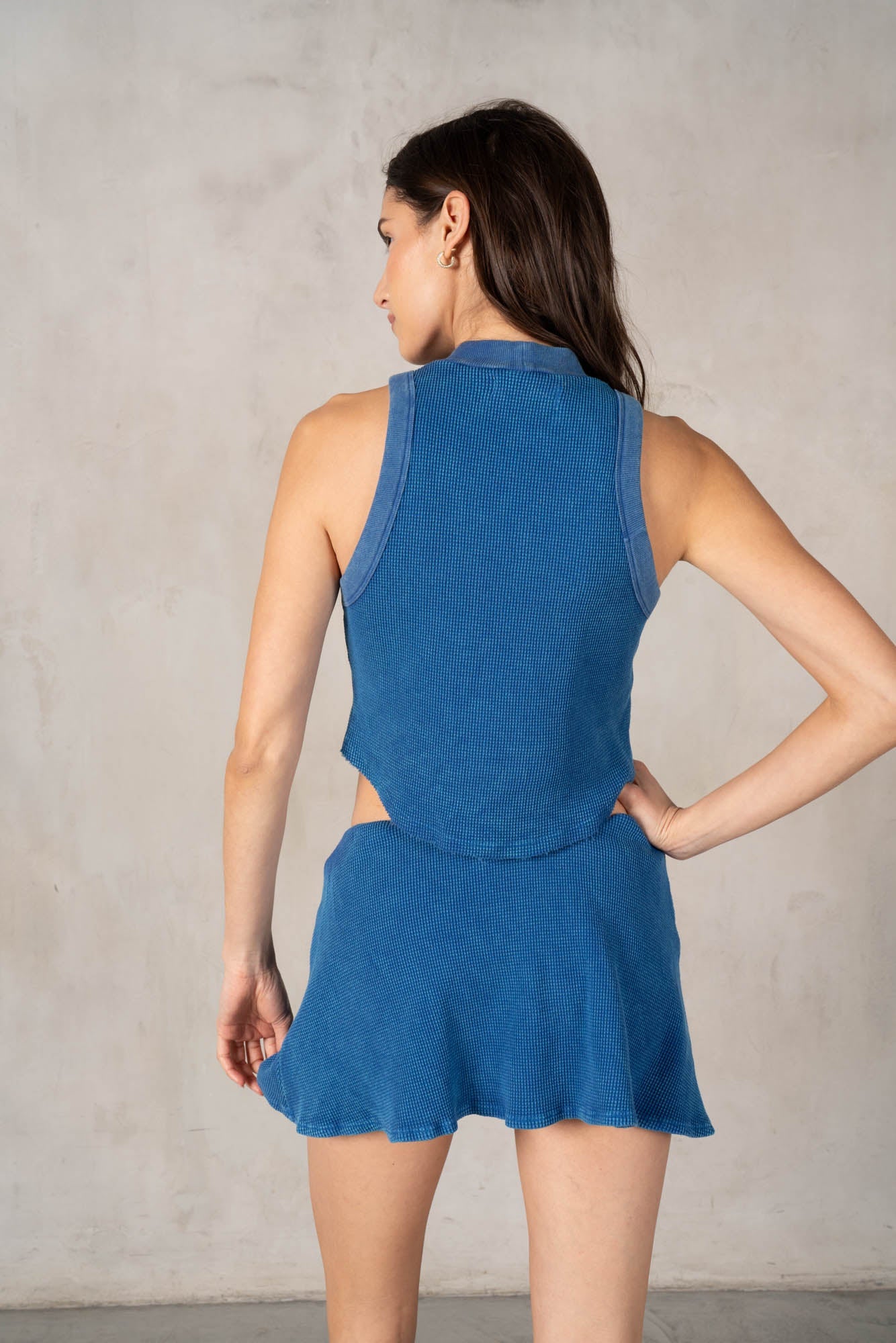 Blue Mock Neck Tank Top