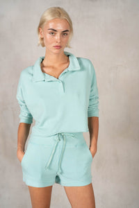 Semi Cropped Henley Sweatshirt