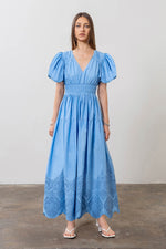 Load image into Gallery viewer, Pleated Eyelet Midi Dress
