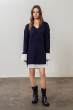 Load image into Gallery viewer, Mixed Sweater Shirt Dress
