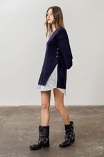 Load image into Gallery viewer, Mixed Sweater Shirt Dress
