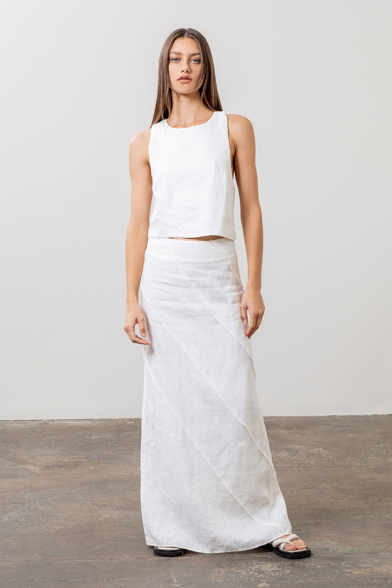 Ivory Linen Midi Skirt