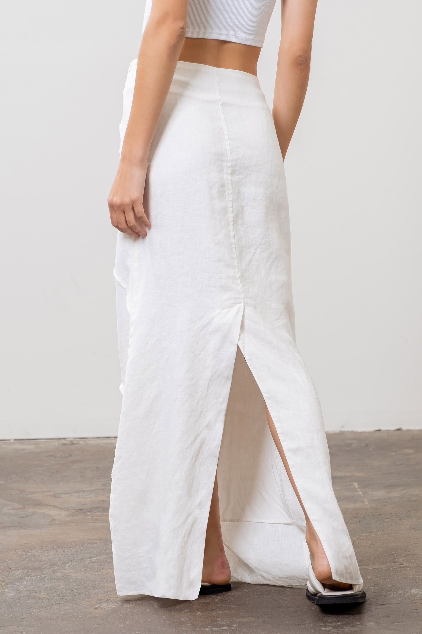 Ivory Linen Midi Skirt