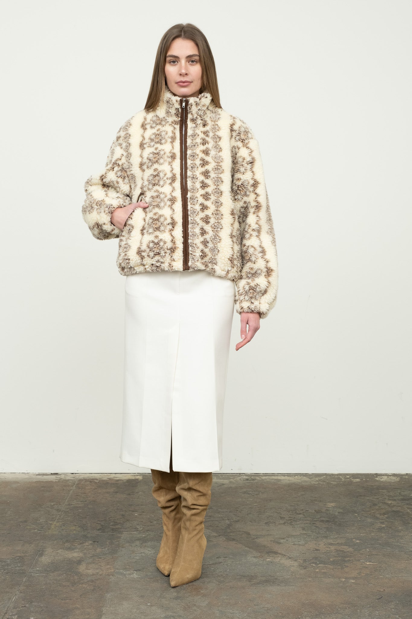 Cream Teddy Zip Up Jacket