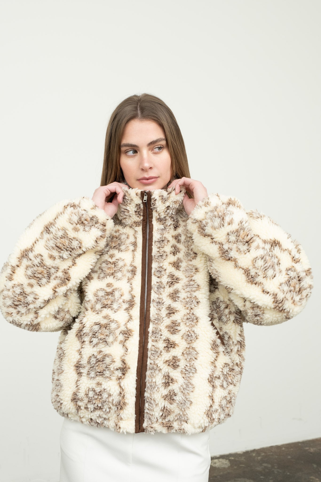 Cream Teddy Zip Up Jacket