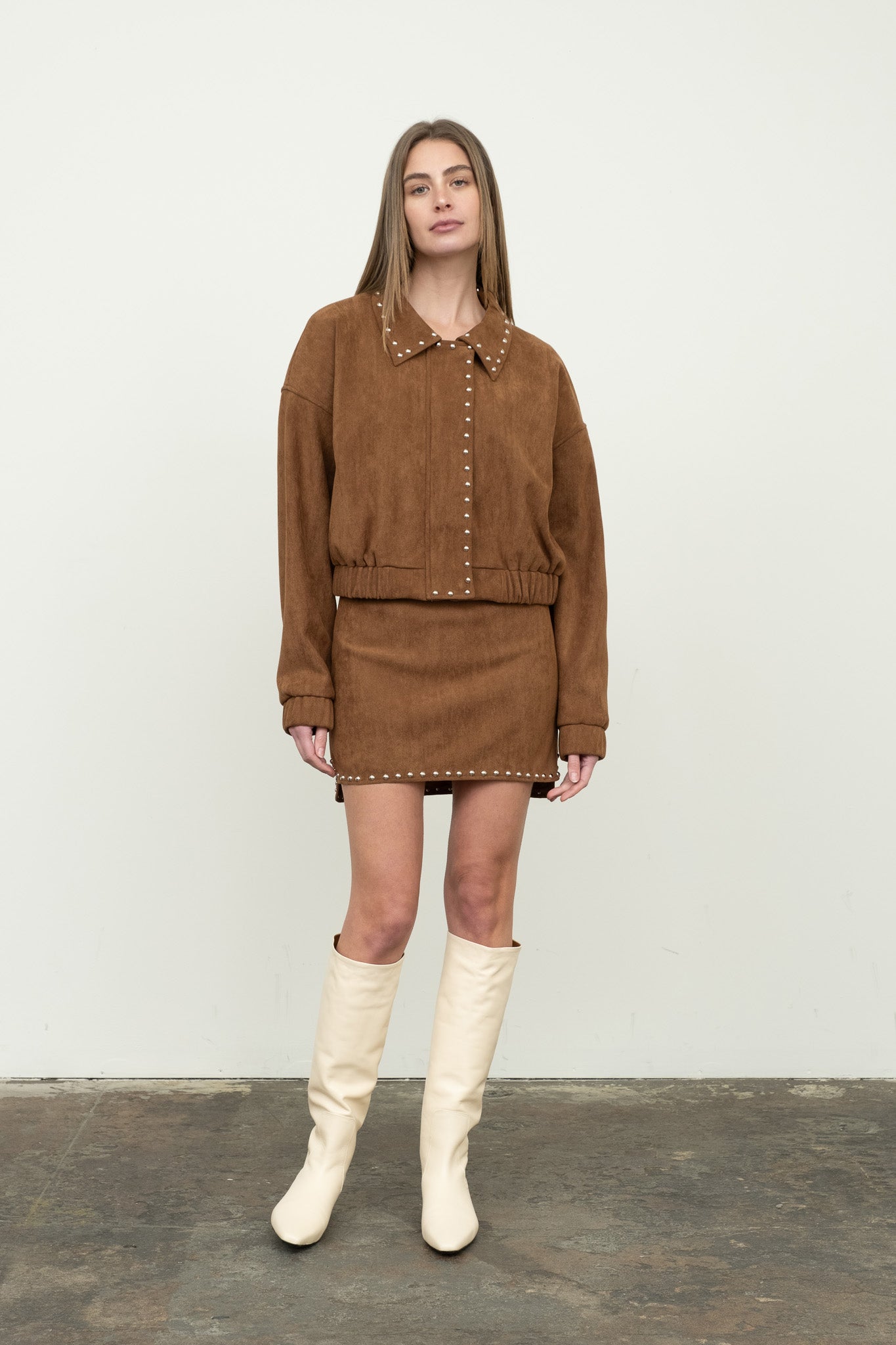 Stud Detail Zipper Front Jacket