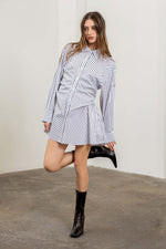 Load image into Gallery viewer, Stripe Ruched Shirt Dress
