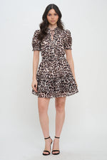 Load image into Gallery viewer, Gold Feline Puff Slv Dress
