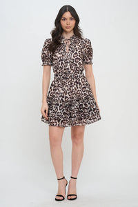 Gold Feline Puff Slv Dress