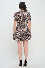 Load image into Gallery viewer, Gold Feline Puff Slv Dress
