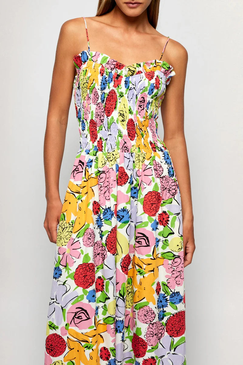 Ruffled Bodice Midi Dress