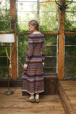 Load image into Gallery viewer, Camel Multicolor Stripe Midi Dress
