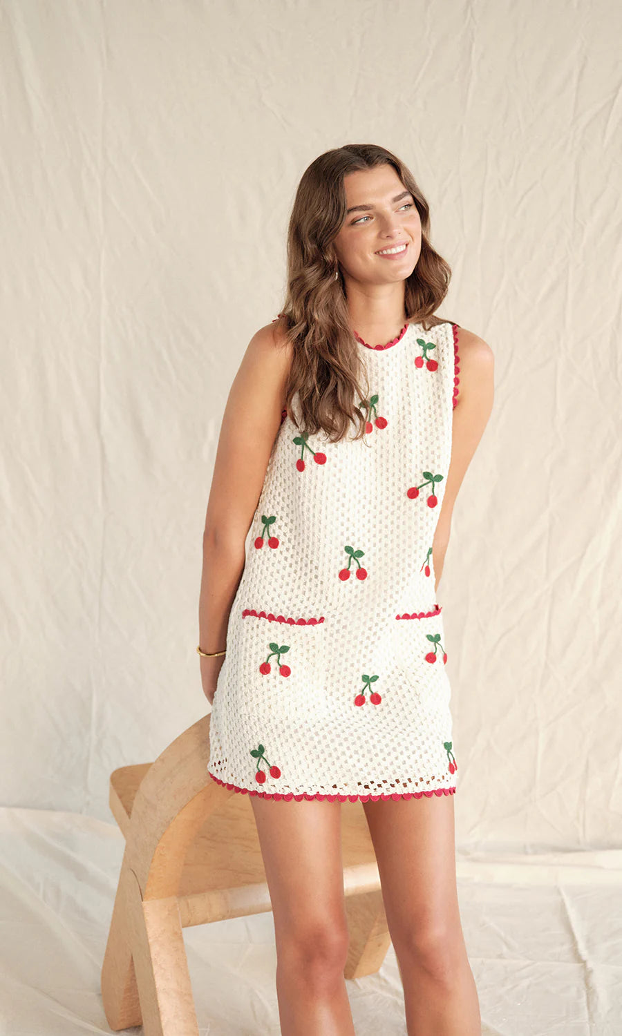 [ KIRSH ]★SMALL CHERRY DRESS SMALL CHERRY ROUND NECK DRESS [SALMON] - KIRSH | 60% - Asian