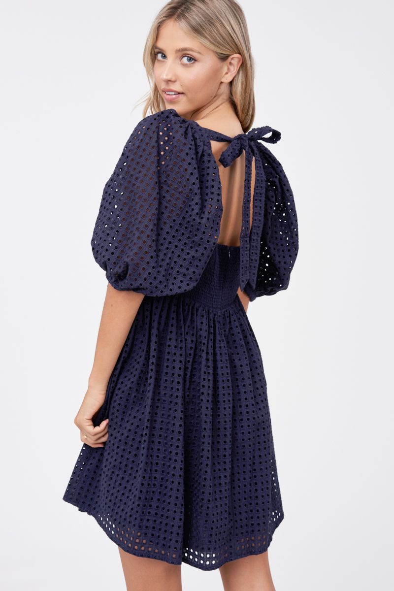 Eyelet Mini Babydoll Dress – Sapphire Boutique
