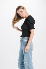 Load image into Gallery viewer, Black Smocked Cropped Top
