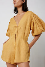 Load image into Gallery viewer, Desert Gold Puff Sleeve Romper
