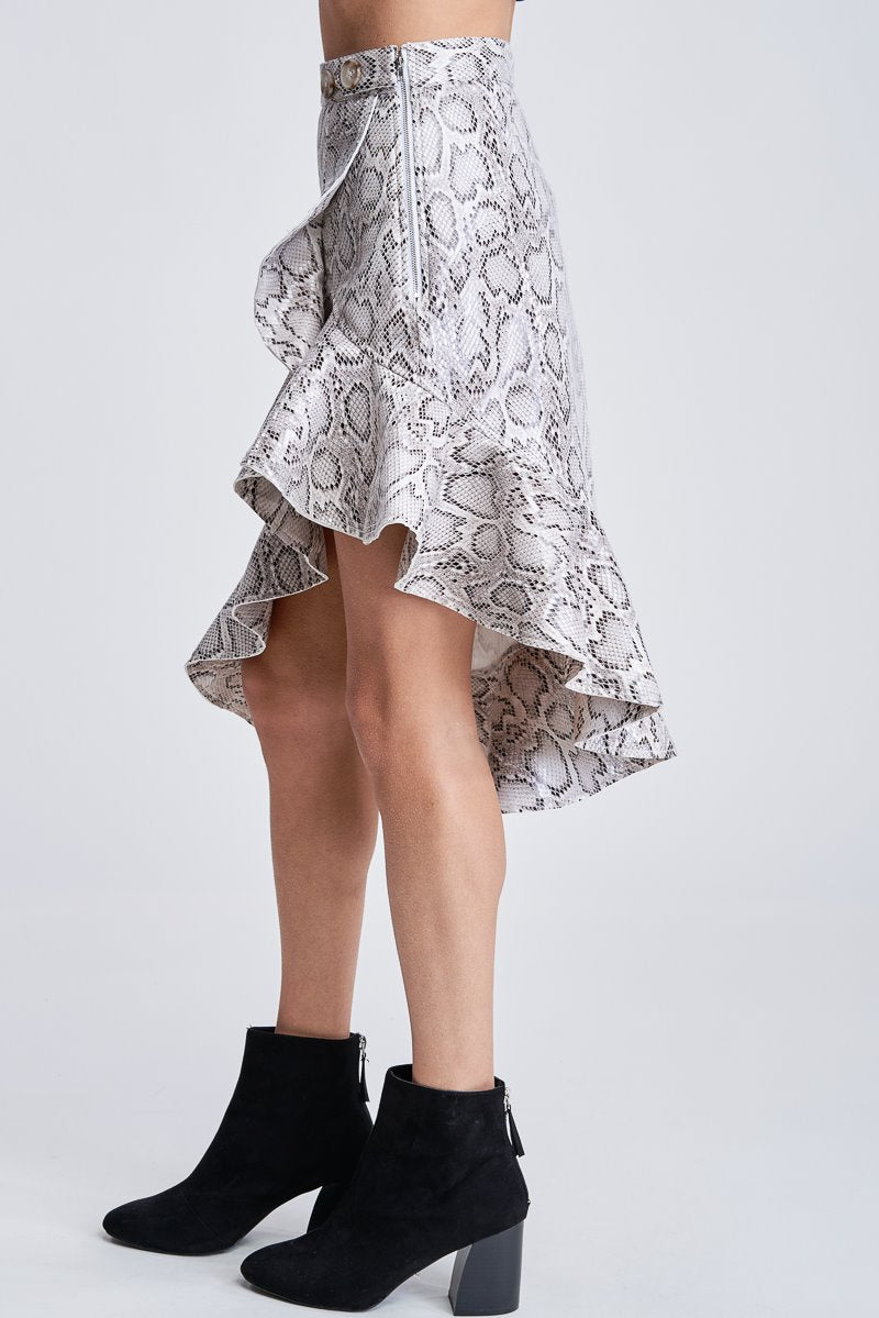 Snakeskin Print Asymmetrical Skirt