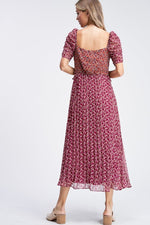 Load image into Gallery viewer, Magenta Rust Pleated Midi Dress
