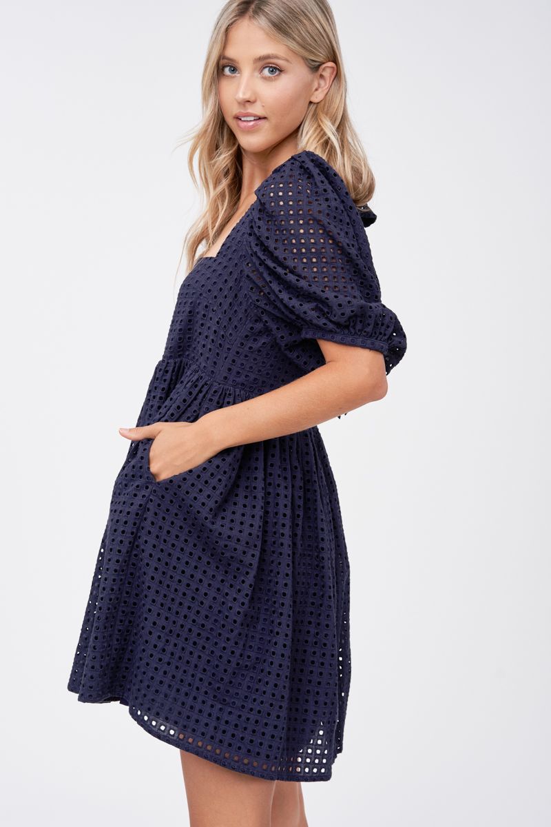 Eyelet Mini Babydoll Dress – Sapphire Boutique