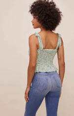 Load image into Gallery viewer, Green White Floral Duffy Top
