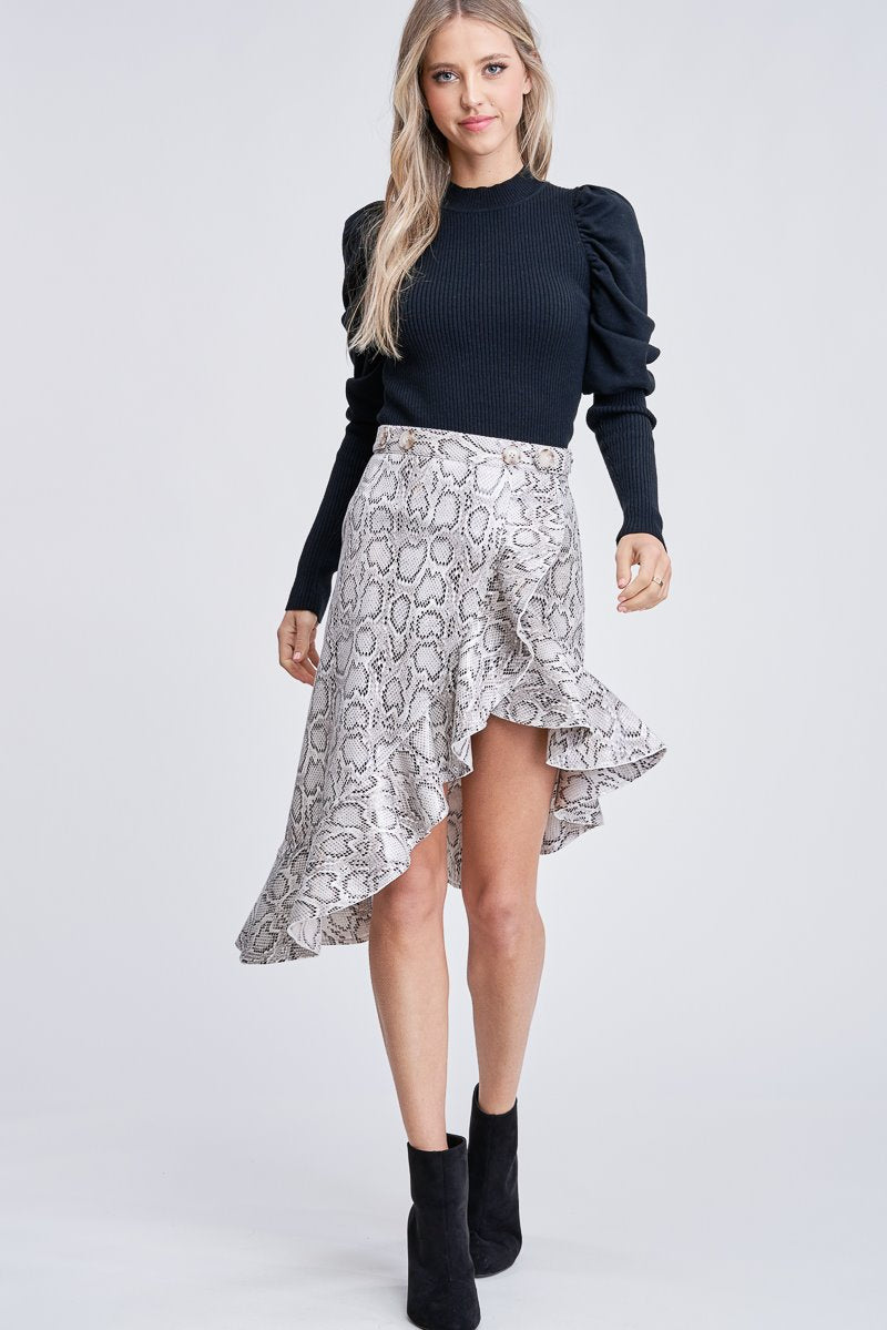 Snakeskin Print Asymmetrical Skirt