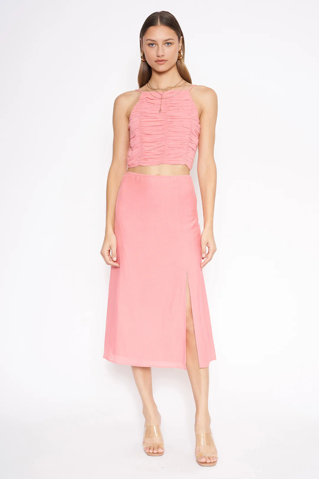 Flamingo Pink Midi Skirt