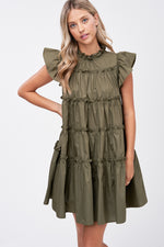 Load image into Gallery viewer, Khaki Poplin Tiered Mini Dress
