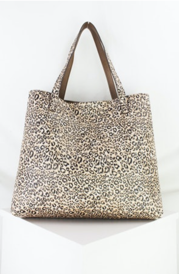 Taupe Leopard Large Reversible Tote
