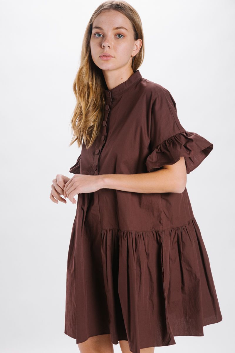 Brown Poplin Asymmetrical Dress