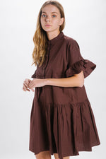 Load image into Gallery viewer, Brown Poplin Asymmetrical Dress
