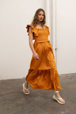 Load image into Gallery viewer, Orange Flutter Sleeve Tiered Dress
